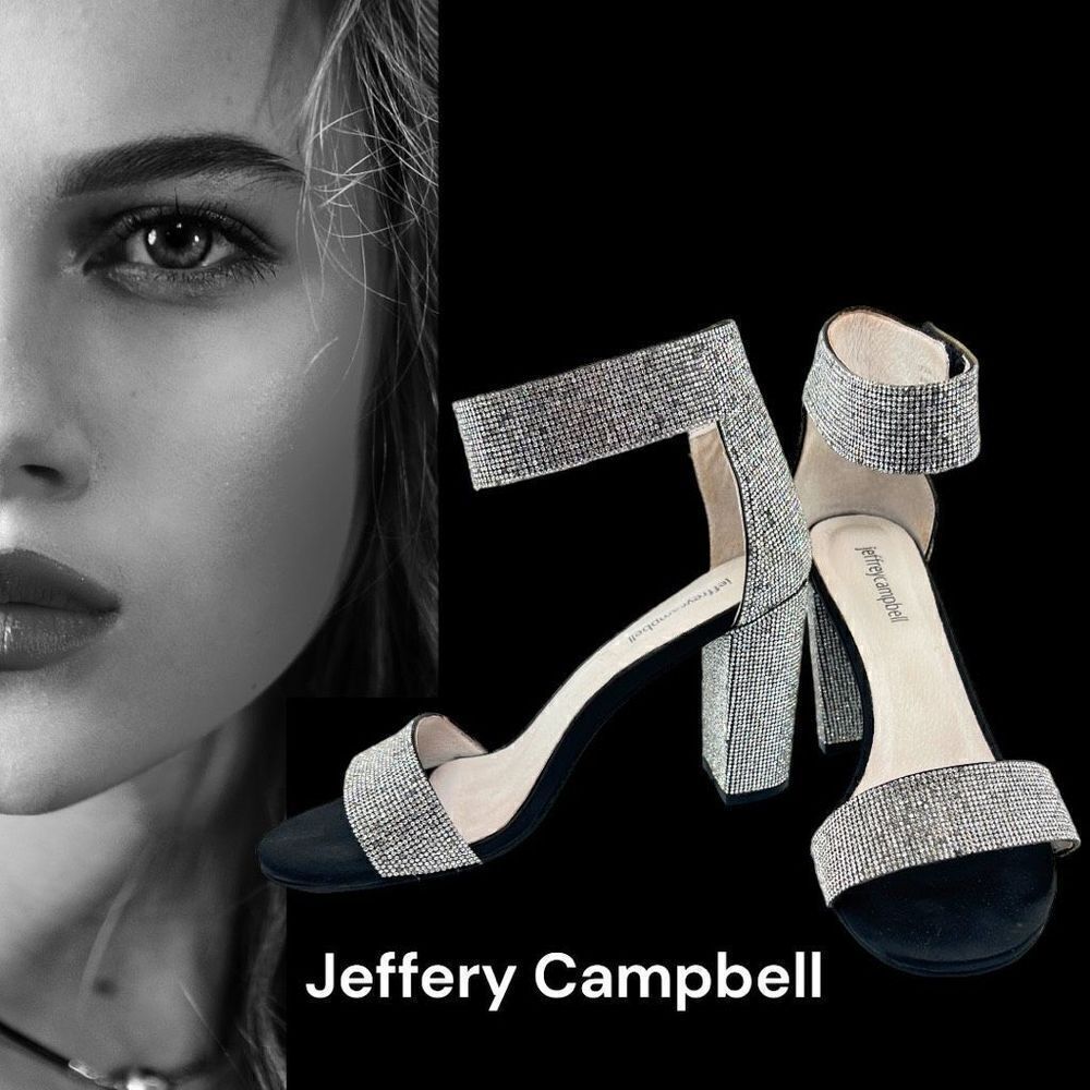 JEFFREY CAMPBELL
LINDSAY-JS SANDAL BLACK SATIN SILVER Rhinestones Size 9 $160